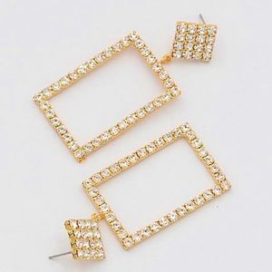 Open Cut Rhinestone Square Drop Earring